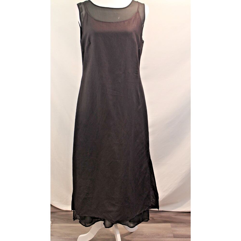 Womens Linen Blend Overlay Lagenlook Dress size 6 Black Maxi Minimalist